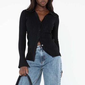 Princess Polly Black Anneke Collared Cardigan